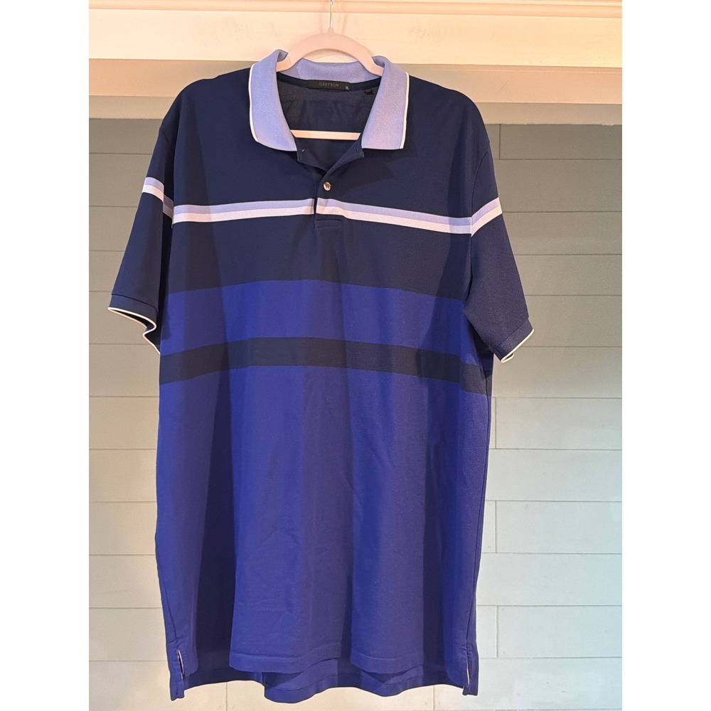 Greyson Mens Blue Striped Pima Cotton Blend Short Sleeve Polo Shirt XL